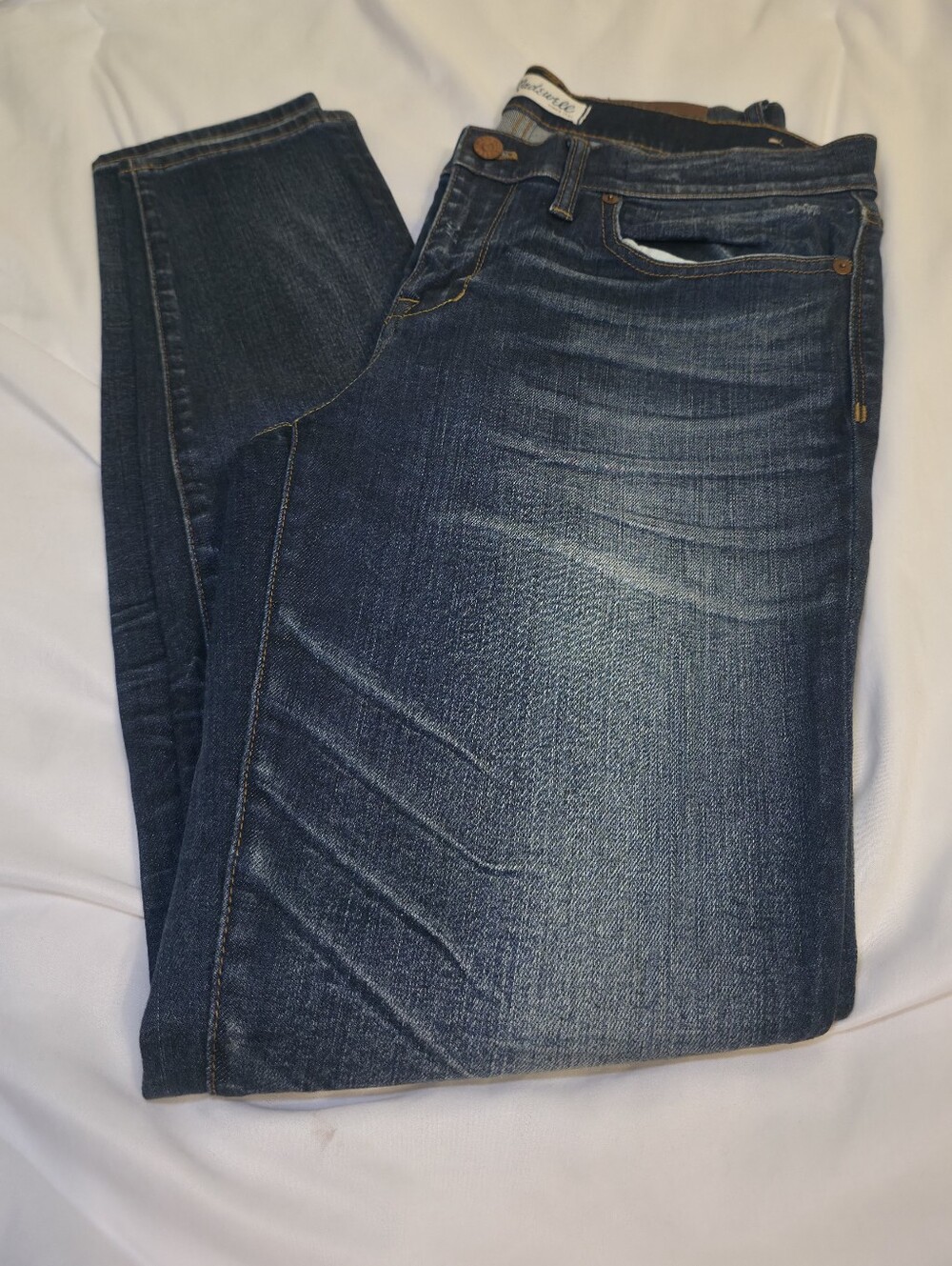 Madewell Women's Dark Blue Denim Skinny Skinny Fit Jeans With Distress Size 31